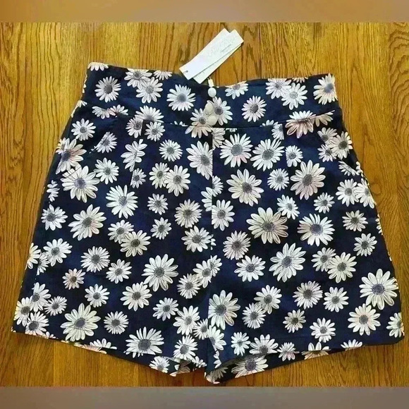 Belle Poque Womens Floral Navy Blue Summer Shorts Sexy Legs Zipper Button XXL - Picture 1 of 14